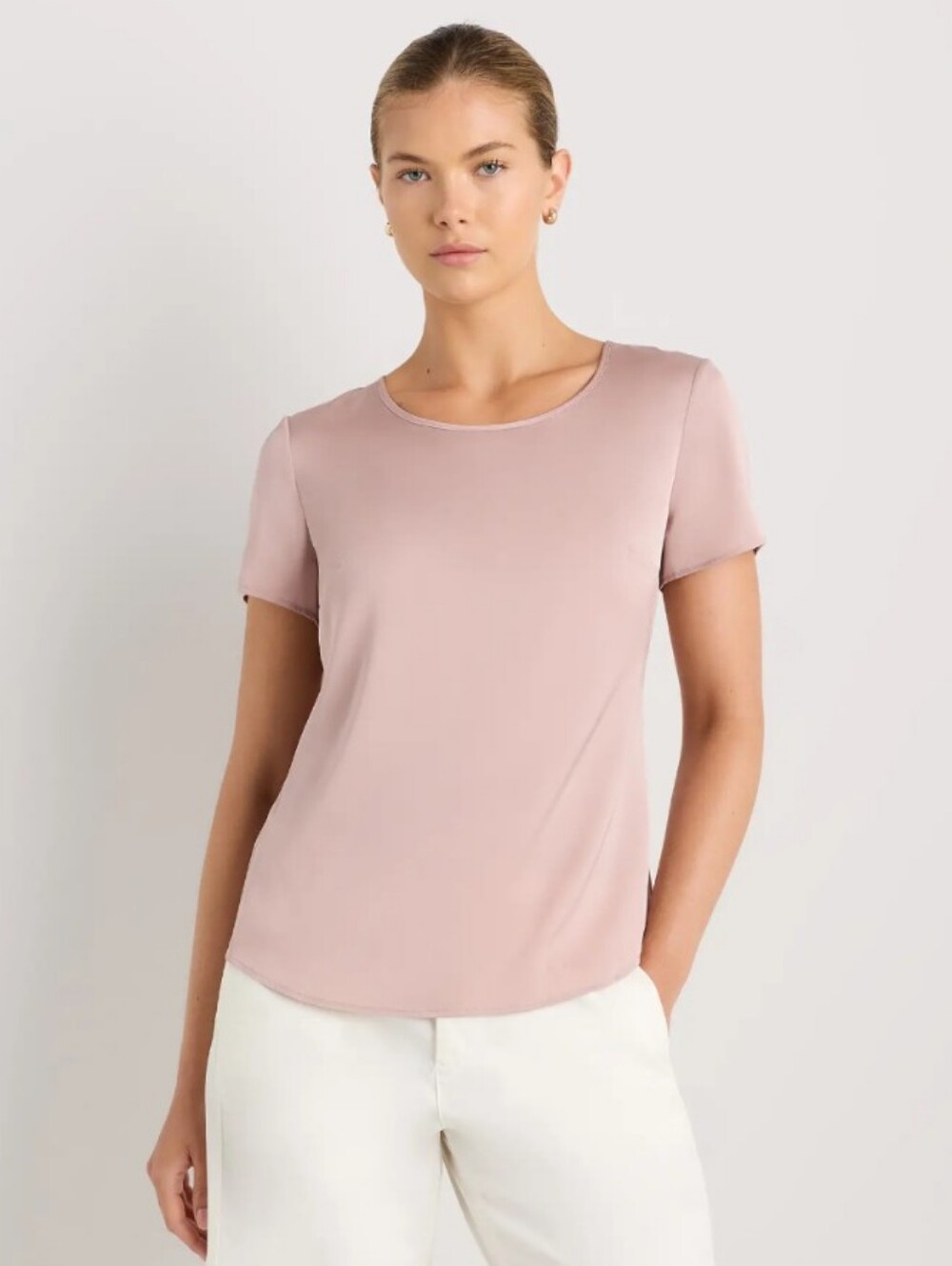 Quince Washable Stretch Silk Short Sleeve Shirt Light Pink